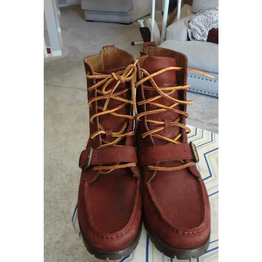 Polo Ralph Lauren Mens 9 Burgundy Red Ranger Leather Moc Toe Chukka Ankle Boots